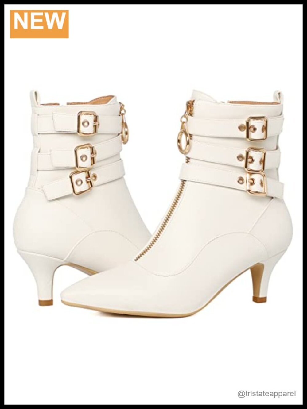 Womens Kitten Heel Ankle Boots Pointed Toe Zipper Buckle Booties
